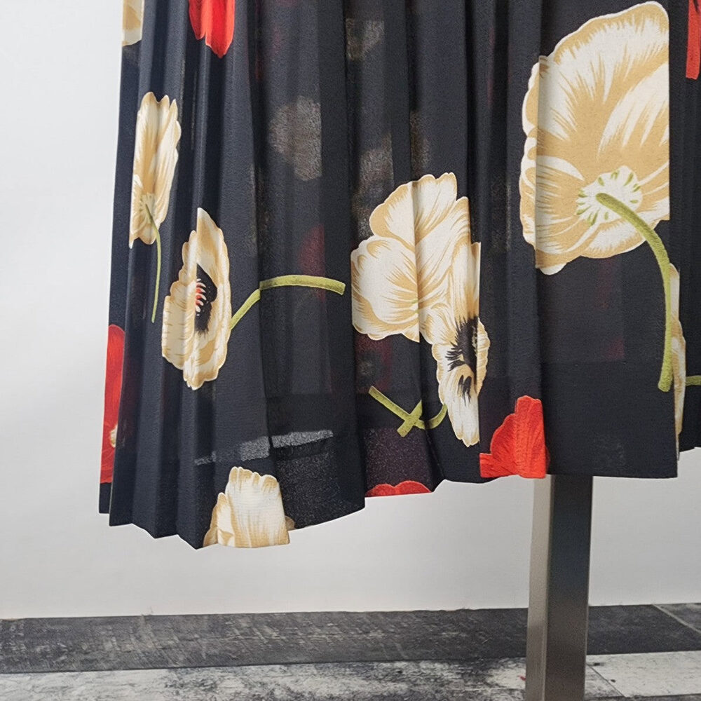 Black Floral Midi Dress with Red & Cream Poppies - Picture 6 of 10
